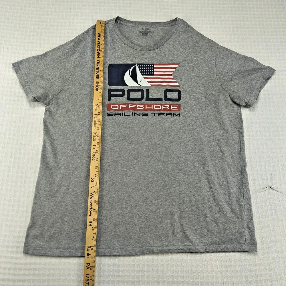 Polo Ralph Lauren Mens XXL Gray Offshore‎ Sailing Team Graphic T-Shirt USA Flag